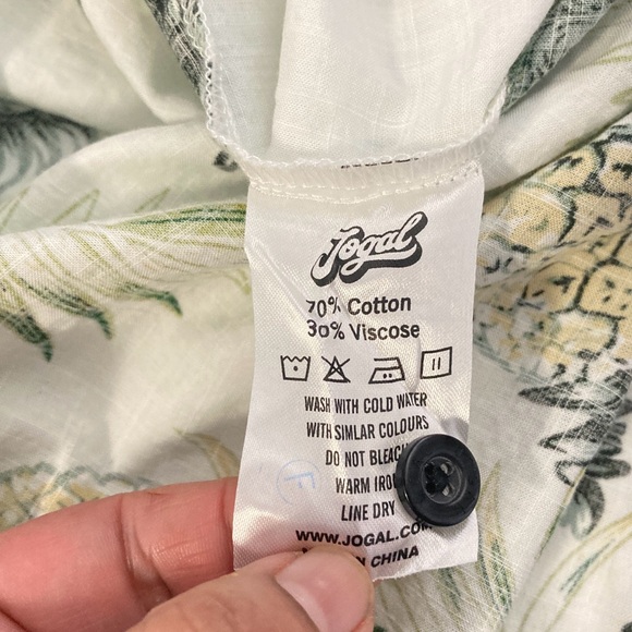 JOGAL Shirt Mens XXL Short Sleeve Button Up Pineapple Tropical Green Palm - Picture 14 of 15